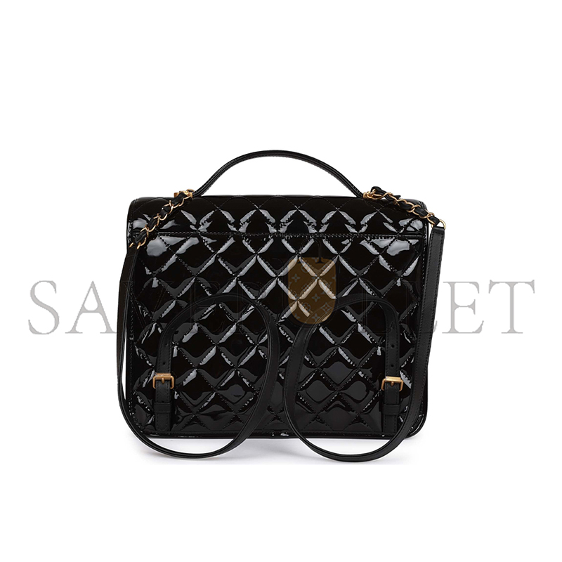 Ch**el large flap backpack black patent antique gold hardware (30*23*10cm)